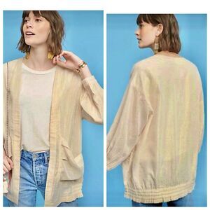 Anthropologie Hei Hei Gold Shimmer Open Kimono Cardigan Womens Sz XS/S Oversized